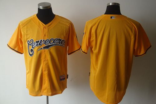 Brewers Blank Yellow Cerveceros Cool Base Stitched MLB Jersey - Click Image to Close